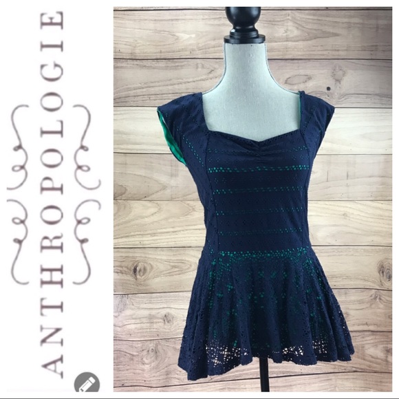 💕SALE💕 Anthropologie 9-h15 Blue Lace Top - Picture 2 of 8